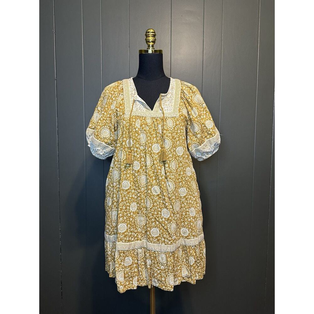 Puff-Sleeve Printed Mini Swing Dress Yellow Ditzy Floral Boho Old Navy XS